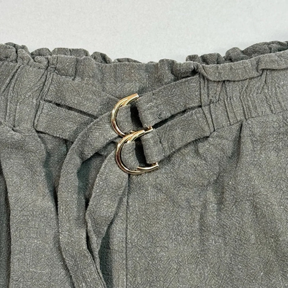 Allie Rose Belted Linen Shorts Womens Size M Elastic Waist Pockets Smoke Green - Picture 2 of 10